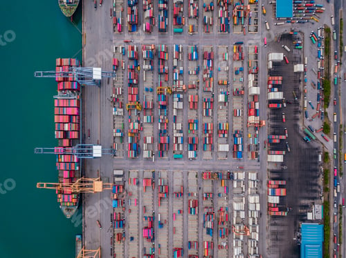 Preview: container cargo ship in the export and import business and logistics. Shipping to the harbor