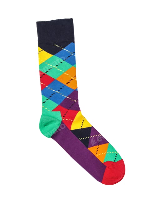 Preview: Colorful sock on white background, top view