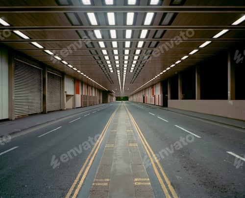 Preview: view of illuminated road in parking structure