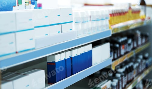 Preview: Shot of shelves stocked with various medicinal products in a pharmacy