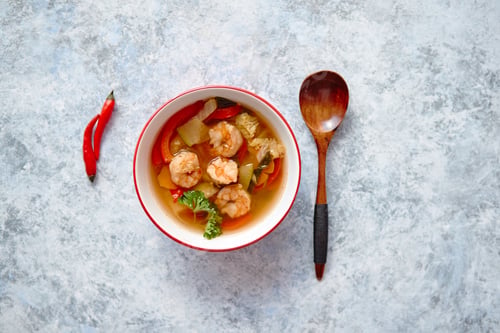 Preview: Traditional Tom Yum spicy Thai soup with shrimp