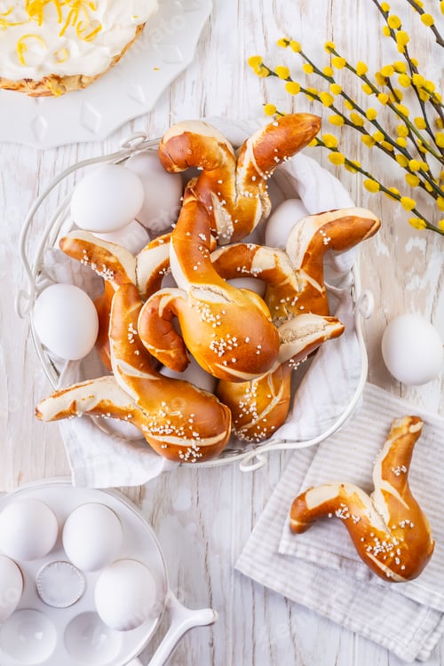 Preview: Buns made from yeast dough in a shape of Easter bunny