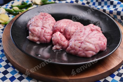 Preview: mutton brain on a chopping board