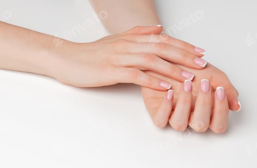 Preview: Well-groomed female hands with manicure on white background