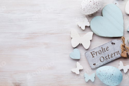 Preview: Easter decorations on a beautiful background. Greeting Card.