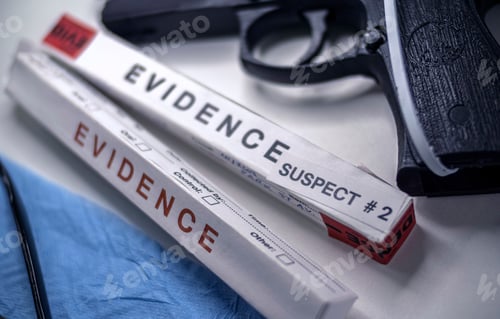 Preview: Sealed gun in crime lab next to DNA evidence, crime investigation, crime investigation
