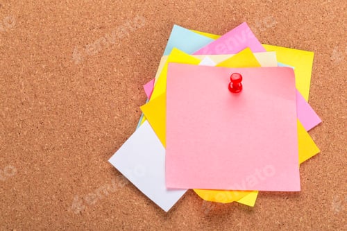 Preview: sticky note or post is on cork bulletin billboard
