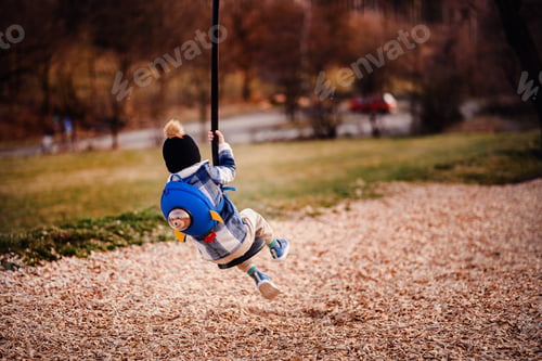 Preview: Child Swinging on Rope Swing at Playground