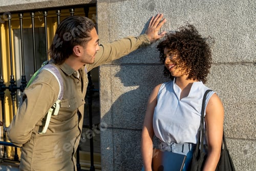 Preview: Interracial couple flirting on urban street
