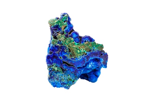 Preview: malachite mineral stone with azurite on white background