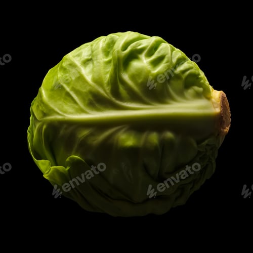 Preview: Fresh green cabbage head isolated on black.