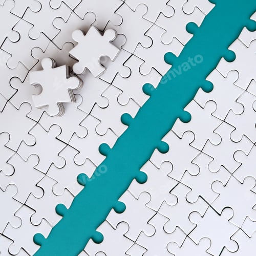 Preview: The blue path is laid on the platform of a white folded jigsaw puzzle