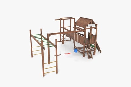 Preview: Wooden Playground with Swings, Ladder & Playhouse
