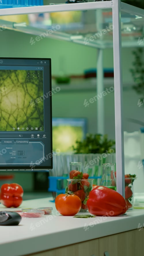Preview: Empty biochemistry laboratory with nobody in it prepared for biological experiment