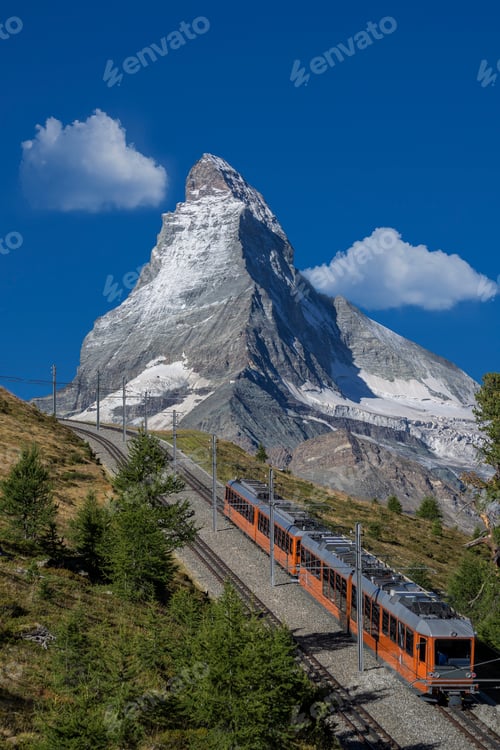 Preview: Gornergratbahn passenger train under Matterhorn, Zermatt, Canton Wallis, Switzerland