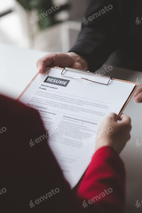 Preview: Person submitting resume to interview for a job with a company, Person attending a job interview wit