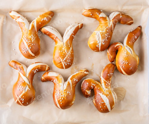 Preview: Buns made from yeast dough in a shape of Easter bunny