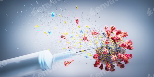 Preview: Colorful depiction of vaccine attacking a virus