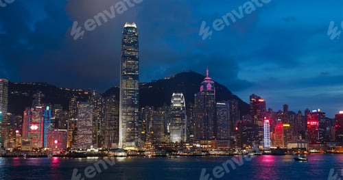 Preview: Victoria Harbor, Hong Kong 06 July 2019: Hong Kong at night