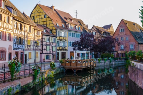 Preview: Beautiful view of colorful romantic city Colmar, France, Alsace in the evening