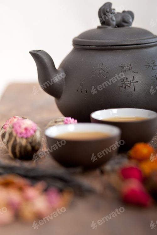 Preview: Tea Time Still Life with Teapot and Flowers