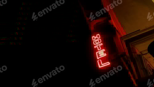 Preview: Hotel neon sign in the city street at night