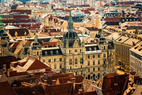Preview: Cityscape of Graz with the Rathaus town hall and historic buildings, in Graz, Styria region, Austria