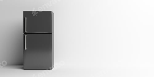 Preview: Fridge home appliance, refrigerator, black color on white. 3d illustration