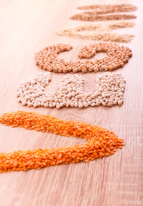 Preview: Word Vegan made of lentils, buckwheat, beans, rice and chickpeas.