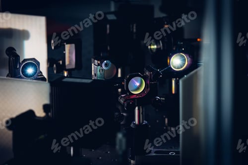 Preview: Experiment with laser device in optical laboratory.