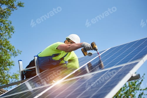 Preview: Stand-alone exterior solar panel system installation, renewable green energy generation concept.