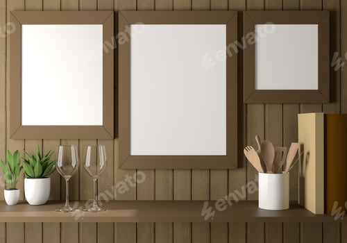 Preview: Picture frame attached to the wall and has a table at the bottom.