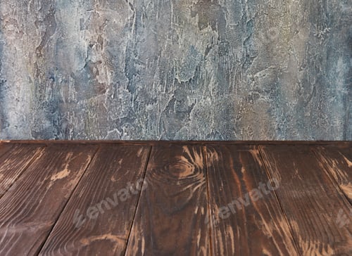 Preview: Background texture of dark brown wood and blue concrete for food and product photography