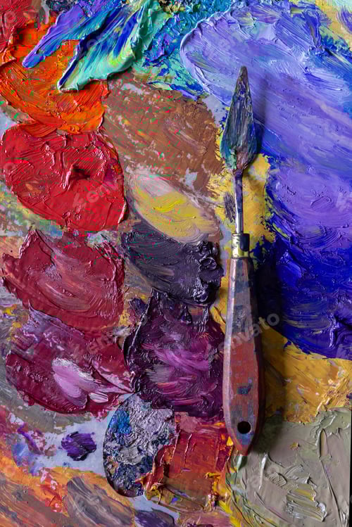 Preview: Palette of Colorful Paints with Artist's Palette Knife