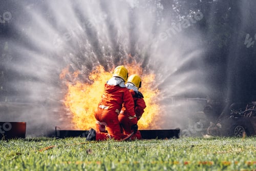 Preview: Firefighter Concept. Several firefighters go offensive for a fire attack.