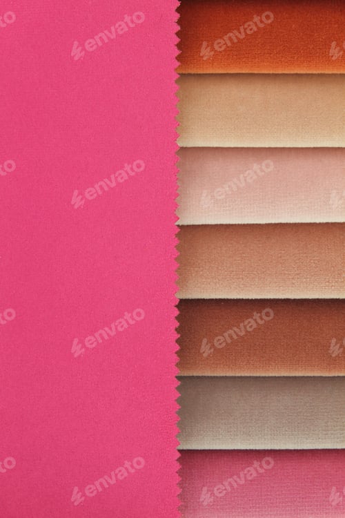 Preview: Color background of pink tones fabric samples