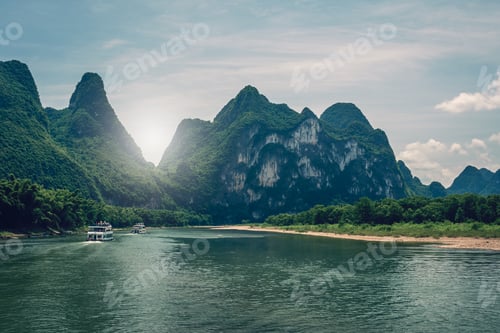 Preview: Nine Horse Mural Hill landmark peak on the shore of Li river