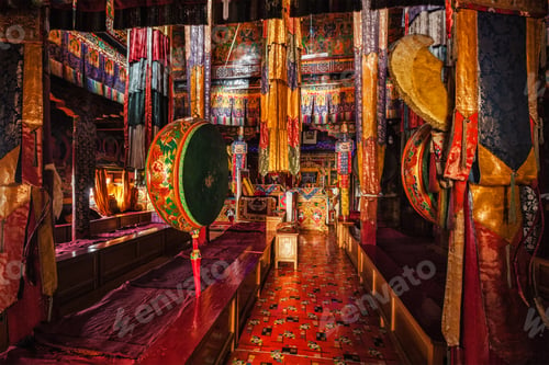 Preview: Inside Spituk Gompa Tibetan Buddhist monastery. Ladakh, India