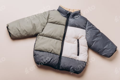 Preview: Puffer Jacket in Grey, Green and Cream