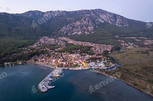 Preview: Akyaka is situated at the Gulf of Gokova. Beautiful beach and coast view. Aerial view of Akyaka.