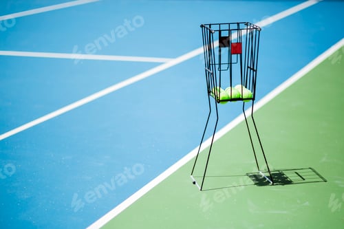 Preview: Tennis court with a ball basket and tennis balls in it