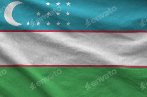 Preview: Uzbekistan flag depicted on folded wavy fabric of old cloth