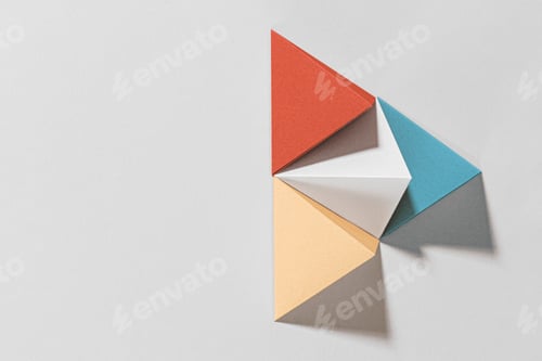 Preview: 3D colorful pyramid paper craft on a gray background