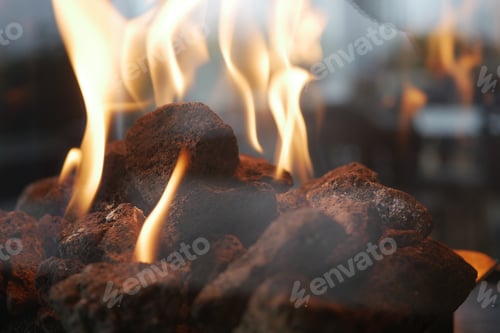 Preview: Flames dance over glowing rocks in a cozy outdoor fireplace