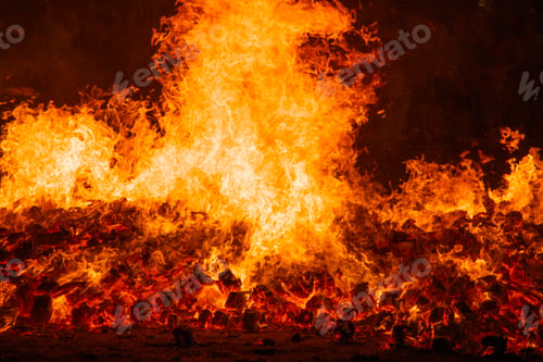 Preview: Fire by night. Flames and embers. Hot and inferno