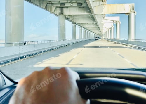 Preview: Driving over the modern, futuristic, Richmond Bridge in the Bay Area in California