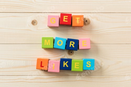 Preview: top view of colorful cubes with text get more likes