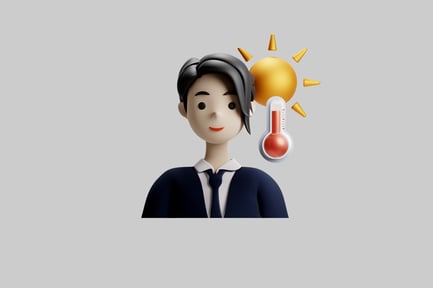 Preview: Cartoon illustration of a person with a thermometer and a sun symbol.