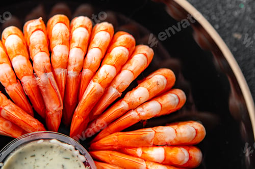 Preview: shrimp fresh cooking appetizer eat meal food snack on the table copy space food background rustic