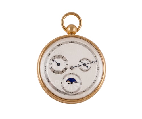 Preview: Closeup shot of a modern golden pocket watch on a white background